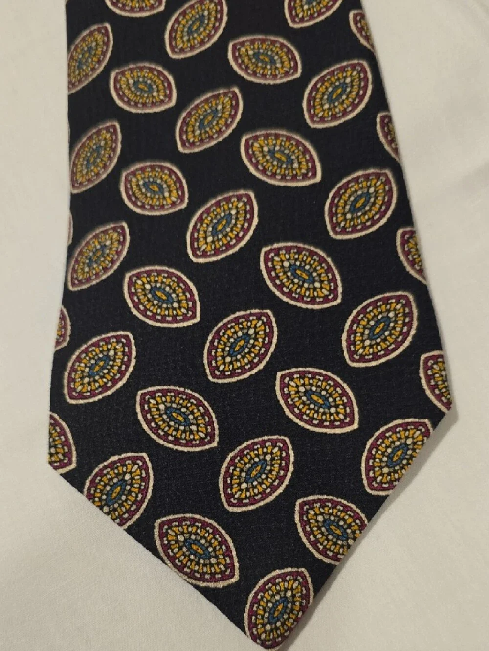 Ralph Lauren Vintage Silk‎ Navy Tie with Gold and Red Medallion Motif